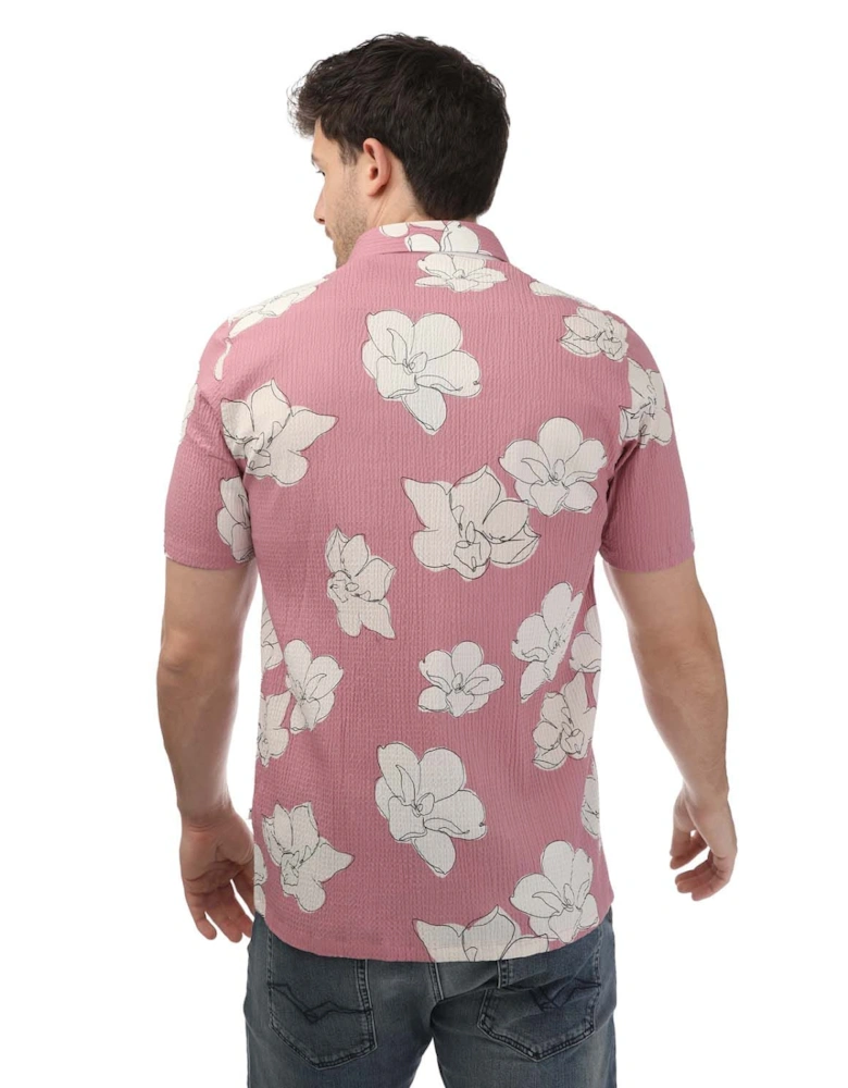 Coving Short Sleeve Seersucker Floral Print Shirt