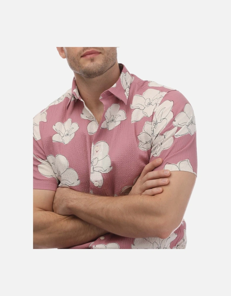 Coving Short Sleeve Seersucker Floral Print Shirt