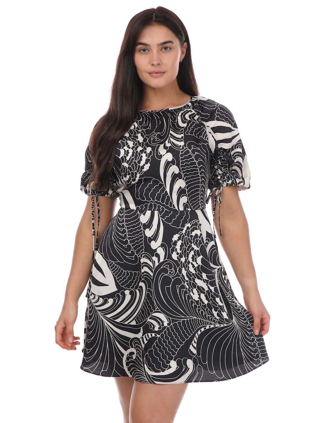 Women's Faridda Printed Puff Sleeve Printed Mini Dress - Black - Size: 16