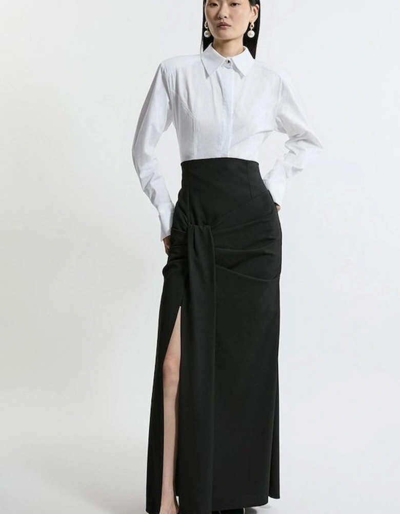 Tailored High Waisted Draped Maxi Skirt