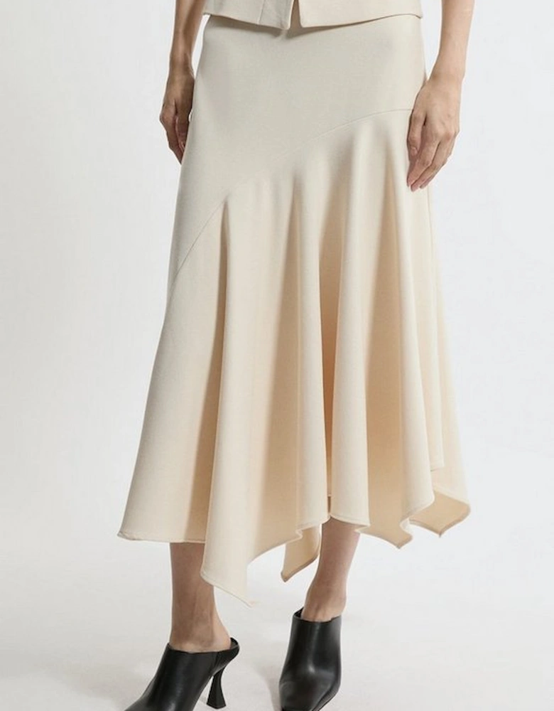 Structured Crepe Tailored Asymmetric Drape Midi Skirt
