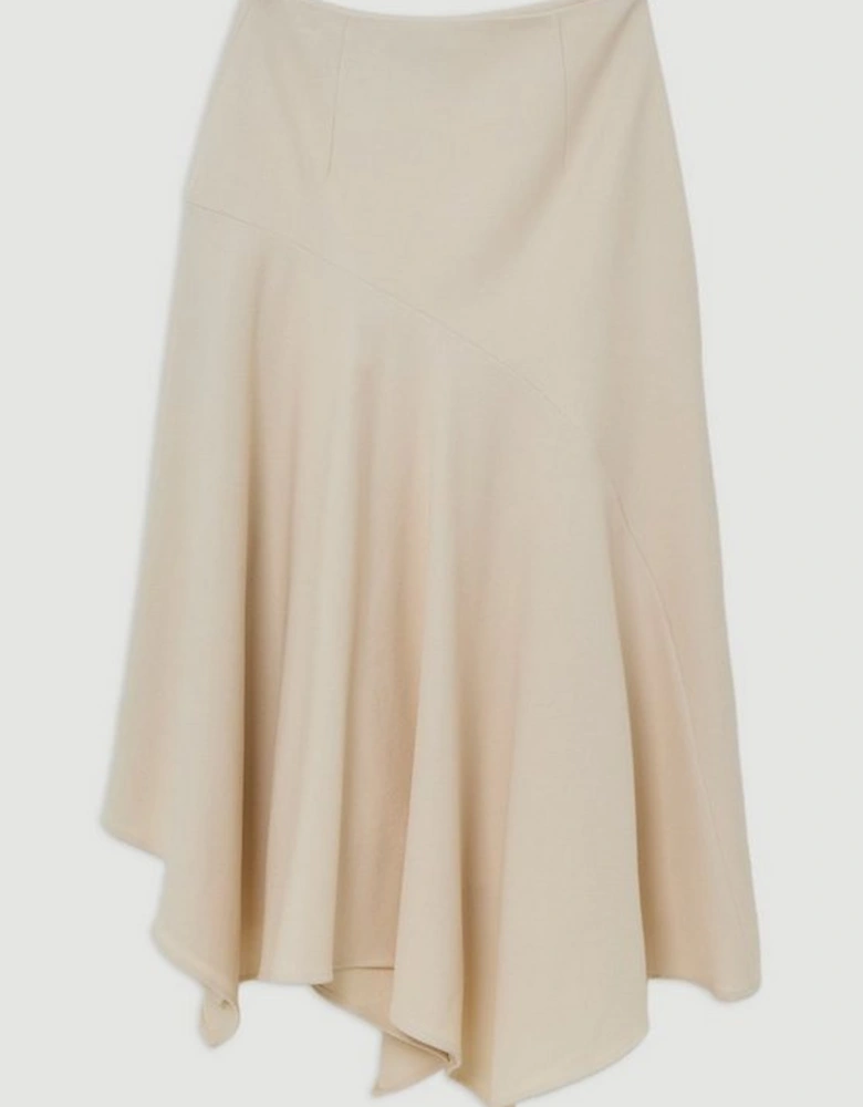 Structured Crepe Tailored Asymmetric Drape Midi Skirt