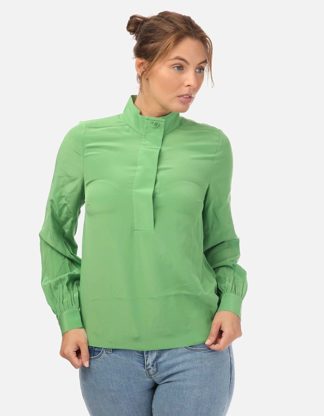 Ted Baker Women's Marylou Silk Shirt With Stand Collar - Green - Size: 12