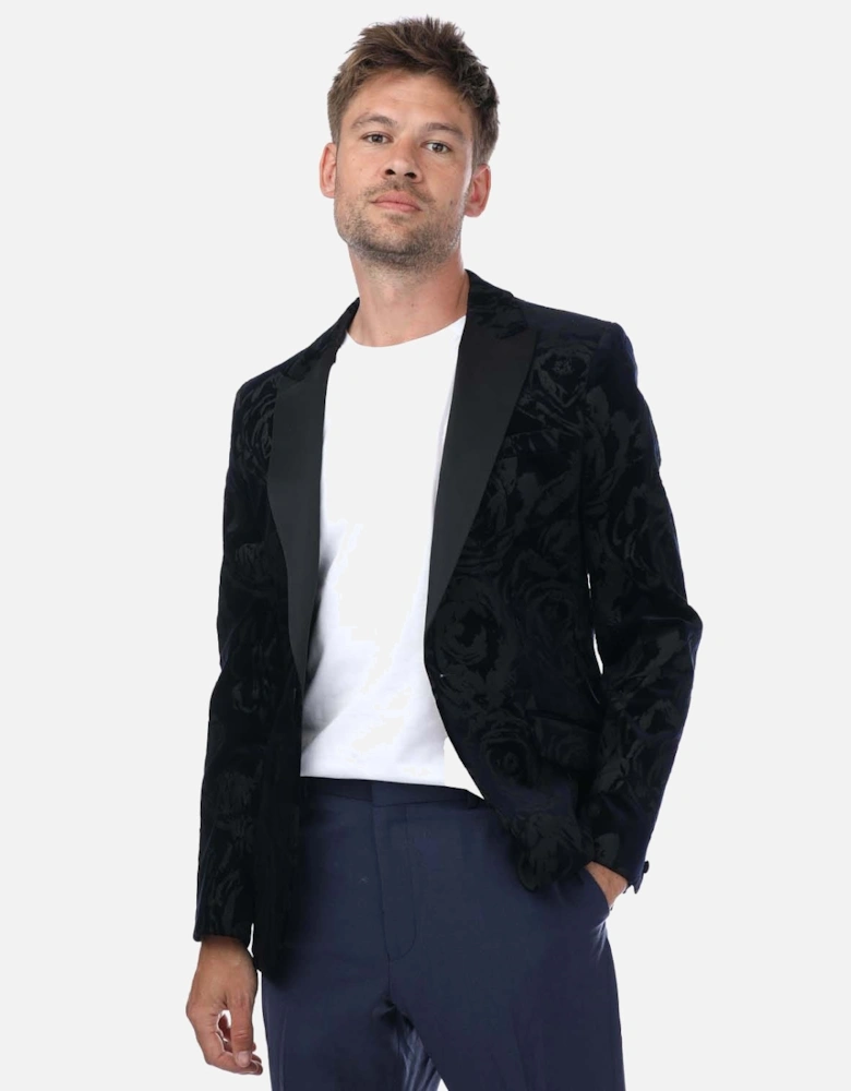 Bathj Velvet Jacquard Rose Blazer