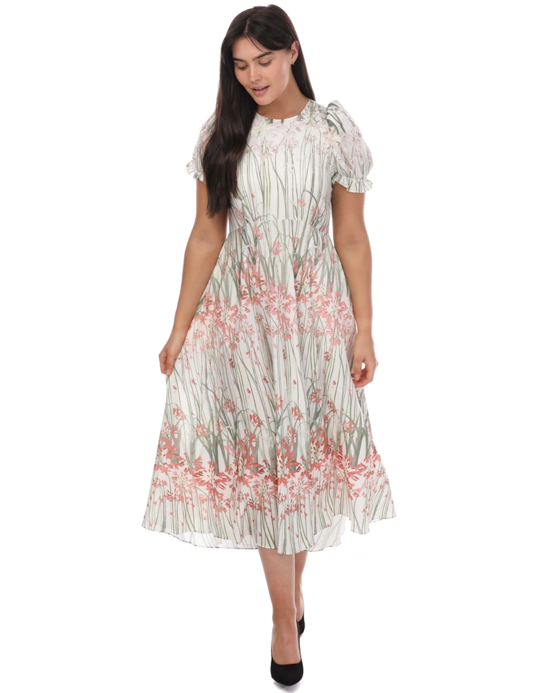 Zahrria Floral Midi Dress With Puff Sleeves