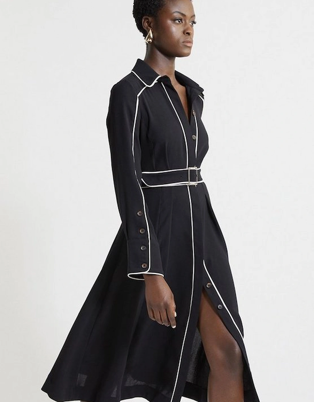 Petite Fluid Tailored Tipped Belt Detailed Midi Shirt Dress, 4 of 3