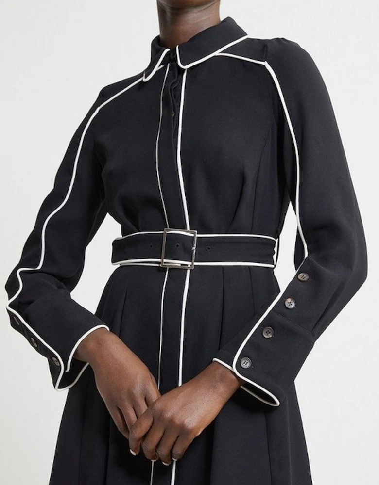 Petite Fluid Tailored Tipped Belt Detailed Midi Shirt Dress