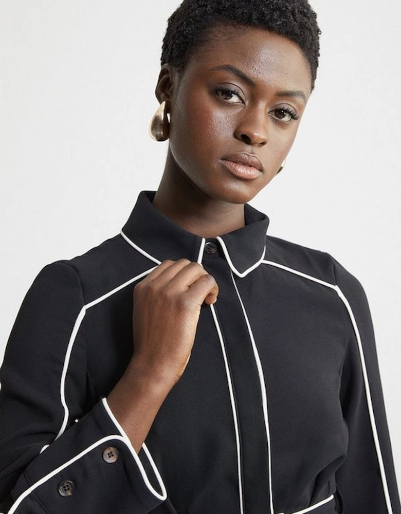 Petite Fluid Tailored Tipped Belt Detailed Midi Shirt Dress
