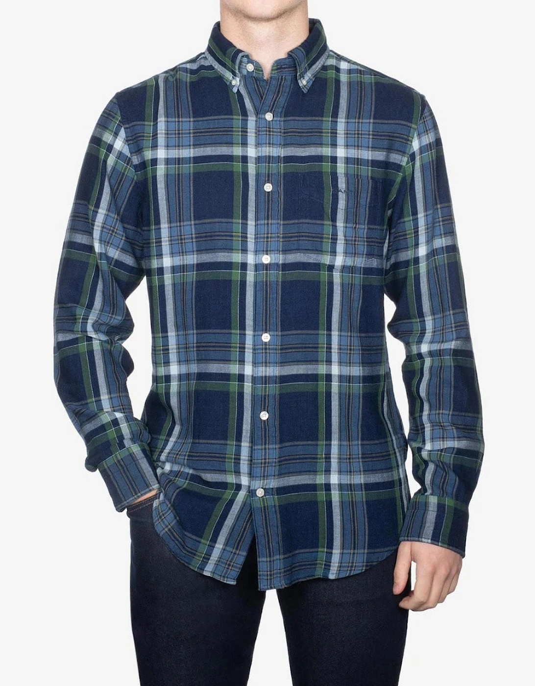 Mens Regular Fit Indigo Twill Check Shirt, 7 of 6