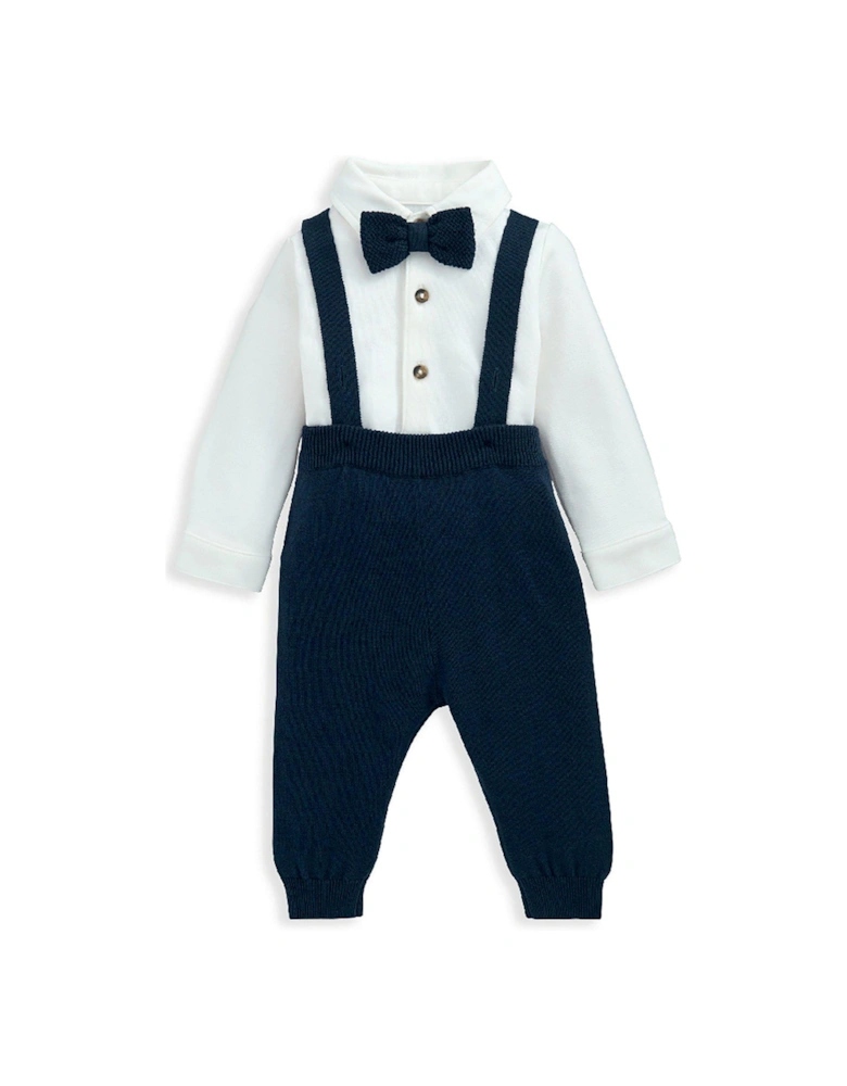 Baby Boys 3 Piece Knitted Dungarees & Bodysuit Set - Blue