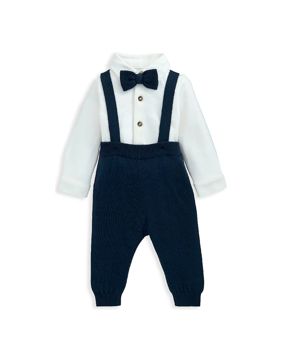 Baby Boys 3 Piece Knitted Dungarees & Bodysuit Set - Blue, 2 of 1