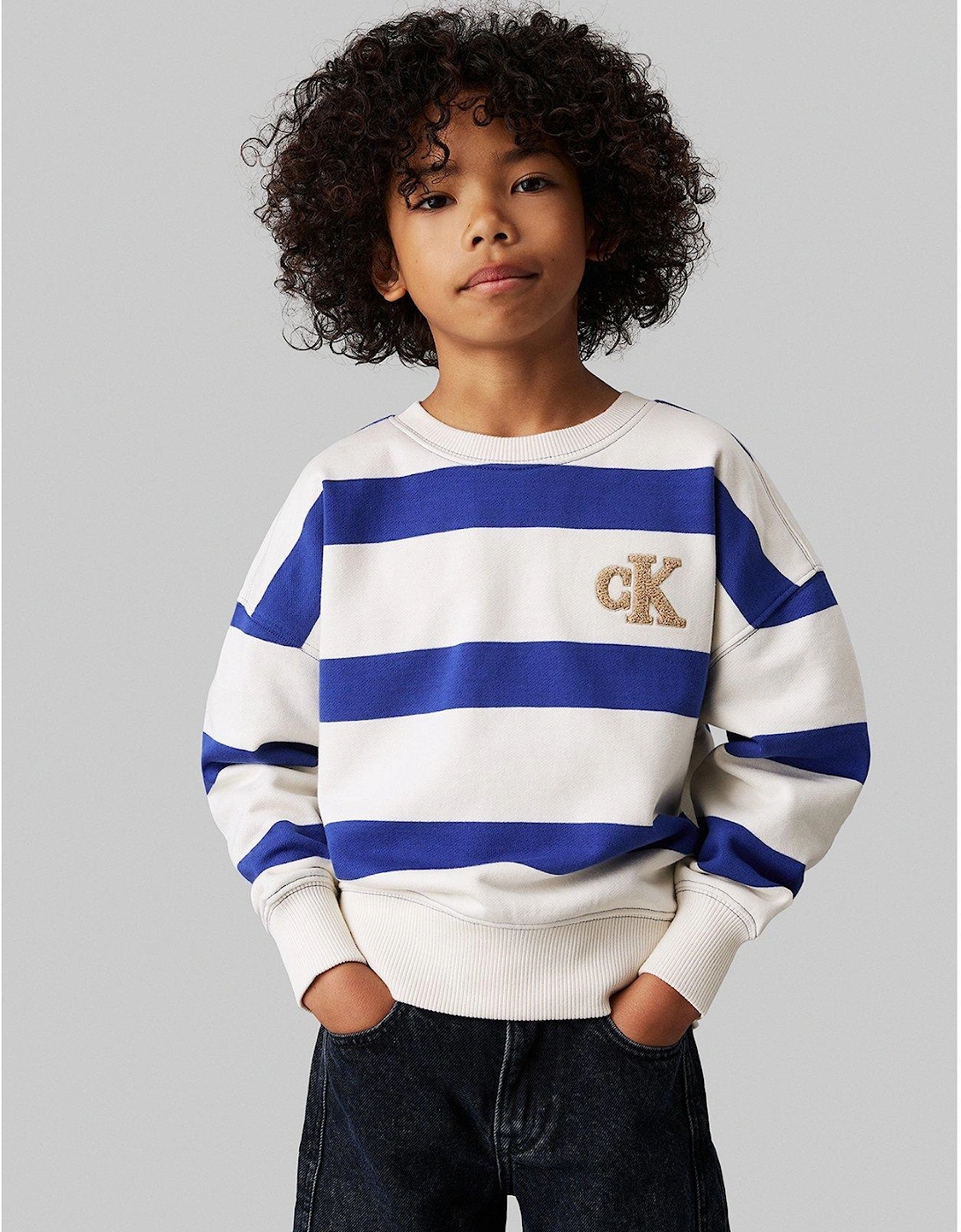 Boys Striped Modern Comfort Sweatshirt - Cream, 4 of 3