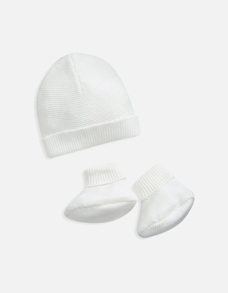 Unisex Baby 2 Piece Fine Knitted Hat & Booties - Off White