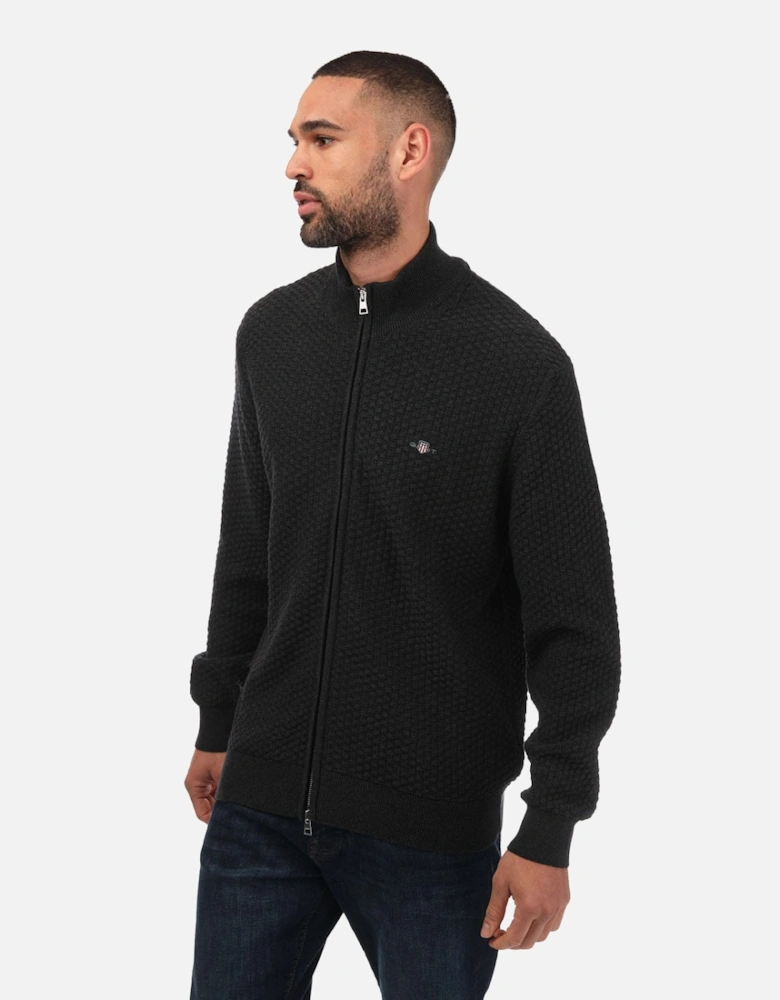 Mens Textured Cotton Zipped Cardigan