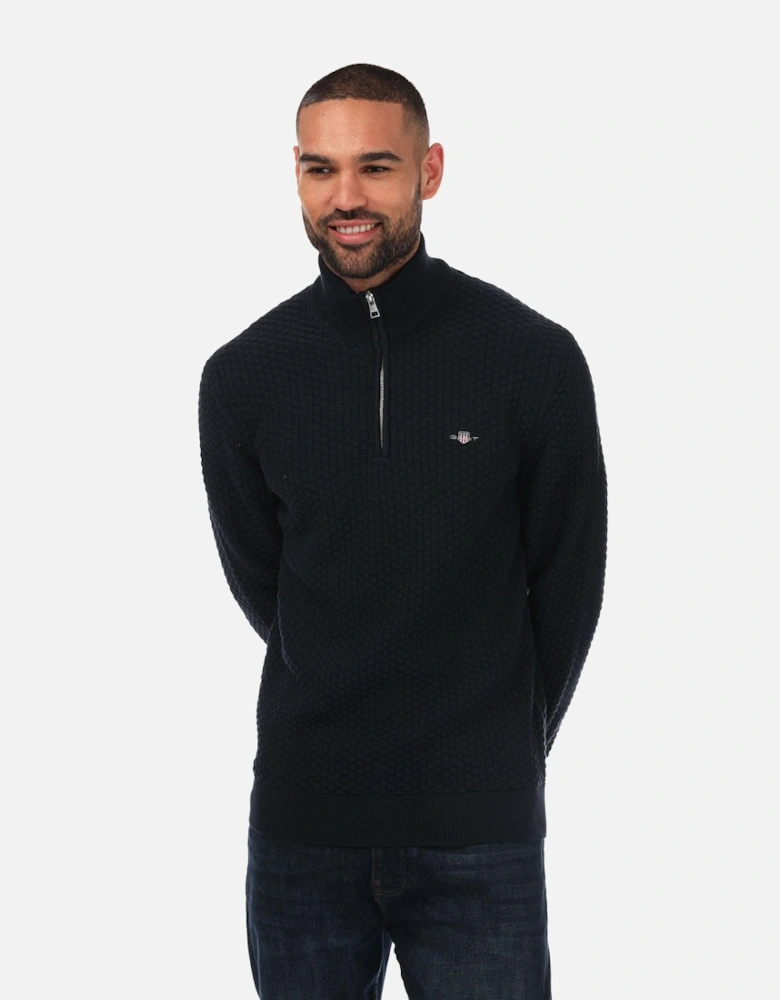 Mens Textured Cotton Half-Zip Jumper