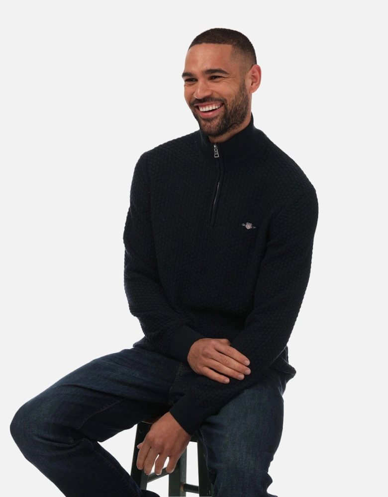 Mens Textured Cotton Half-Zip Jumper