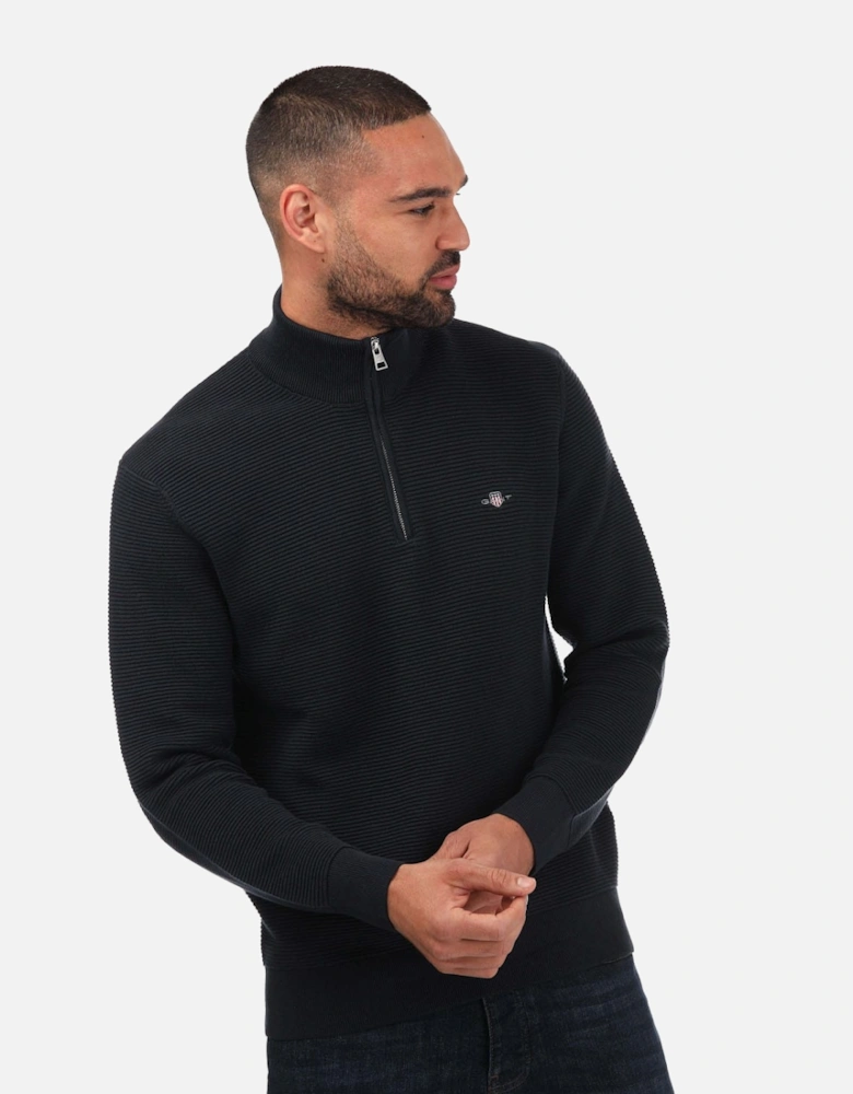 Mens Textured Cotton Half-Zip Jumper