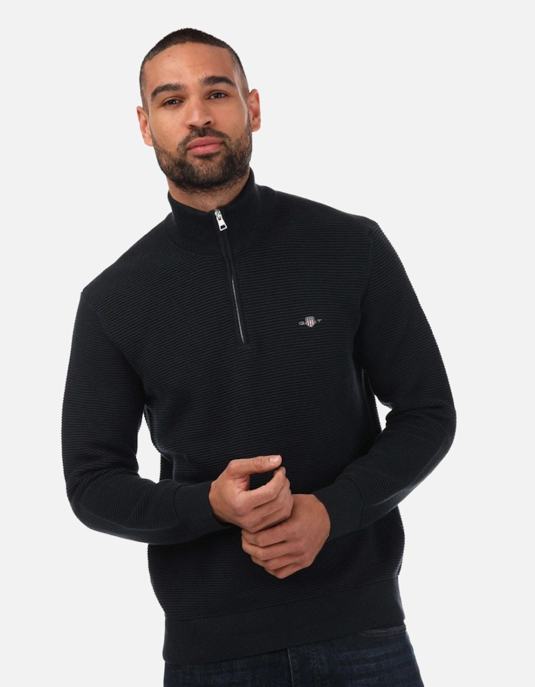 Mens Textured Cotton Half-Zip Jumper