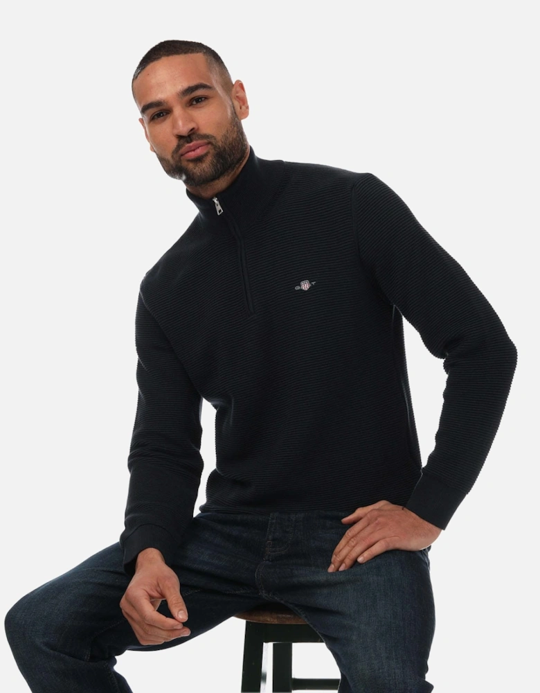 Mens Textured Cotton Half-Zip Jumper