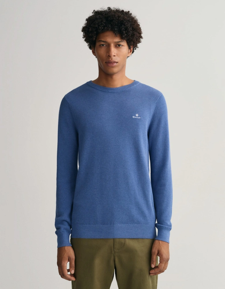 Mens Cotton Pique Crewneck Sweatshirt