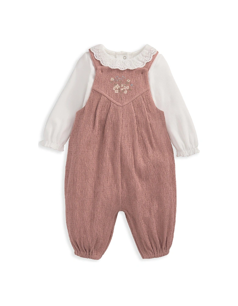 Baby Girls Crinkle Dungaree & Bodysuit Set - Pink