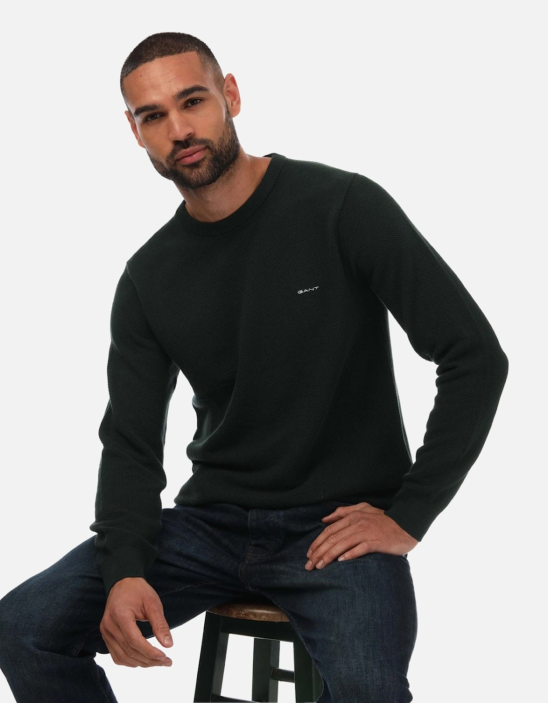 Mens Cotton Pique Crew Neck Sweatshirt