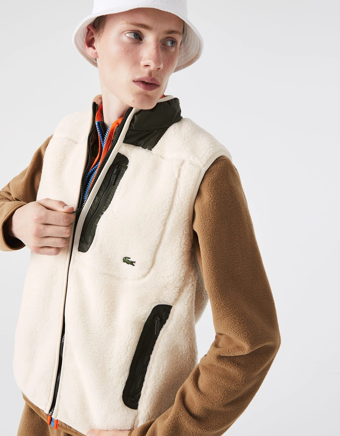 Lacoste Men's Mens Sherpa Fleece Vest - Cream - Size: 38/Regular