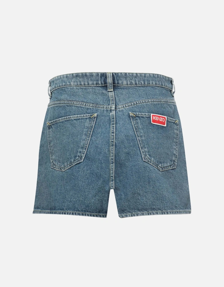 Womens Logo Embroided Denim Shorts