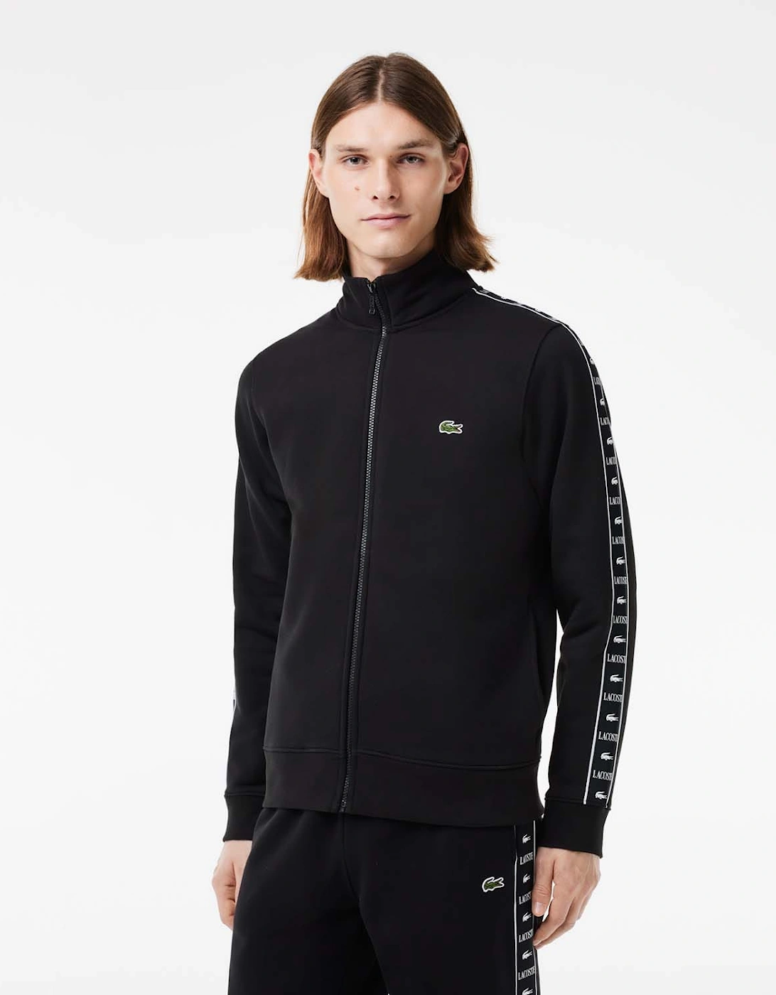 Lacoste Men's Logo Stripe Zipped Jogger Sweatshirt - Black - Size: M