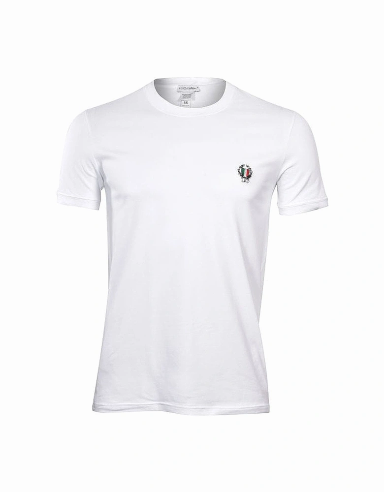 Crew-Neck Stretch Cotton T-Shirt with Crest, Optical White