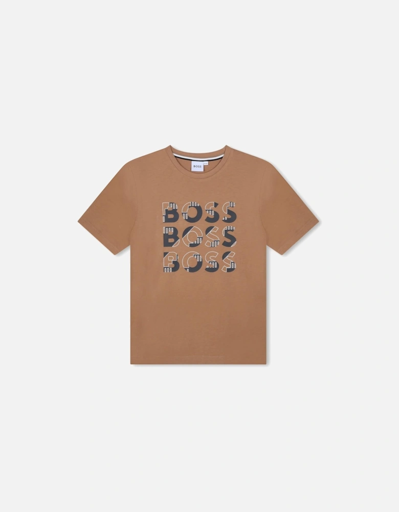 BOSS BEIGE REPEAT LOGO T SHIRT J51200