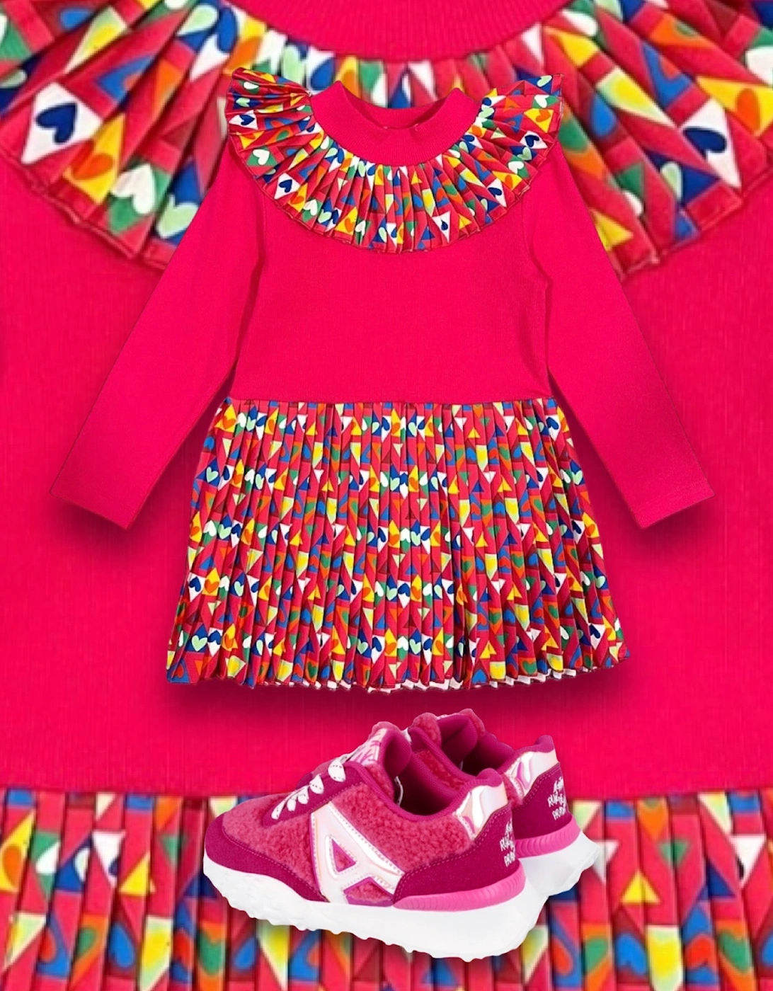 Fuchsia Multi Shape Frill Collar Dress