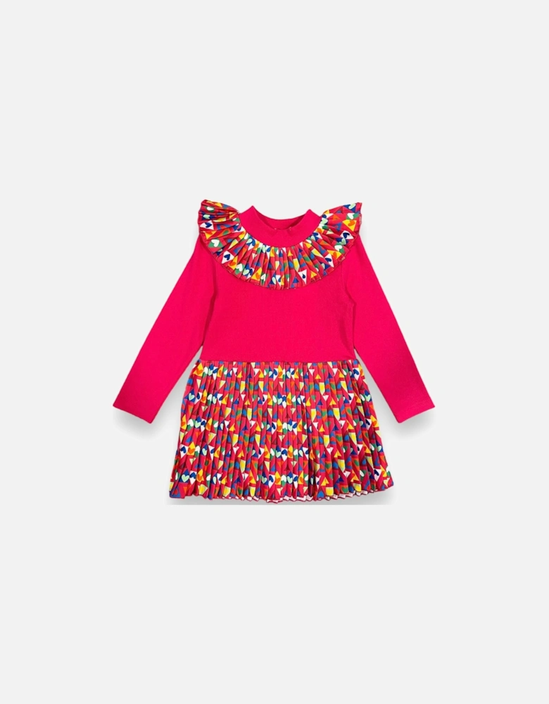 Fuchsia Multi Shape Frill Collar Dress