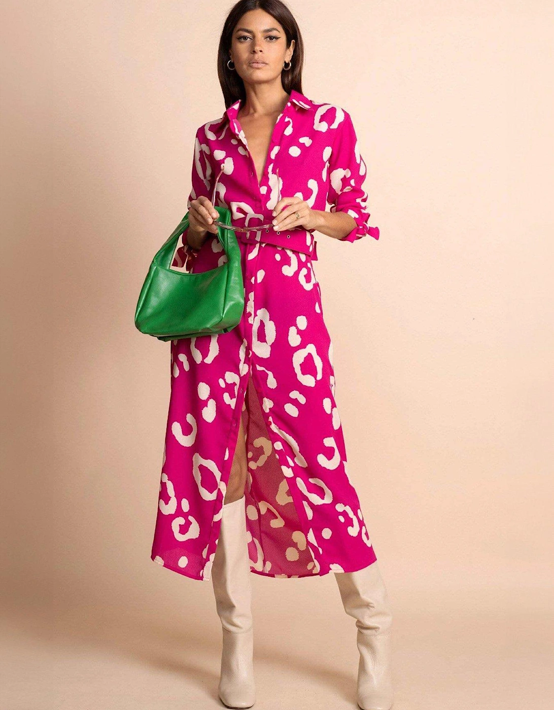 Leopard Print Shirt Midi Dress - Pink, 5 of 4