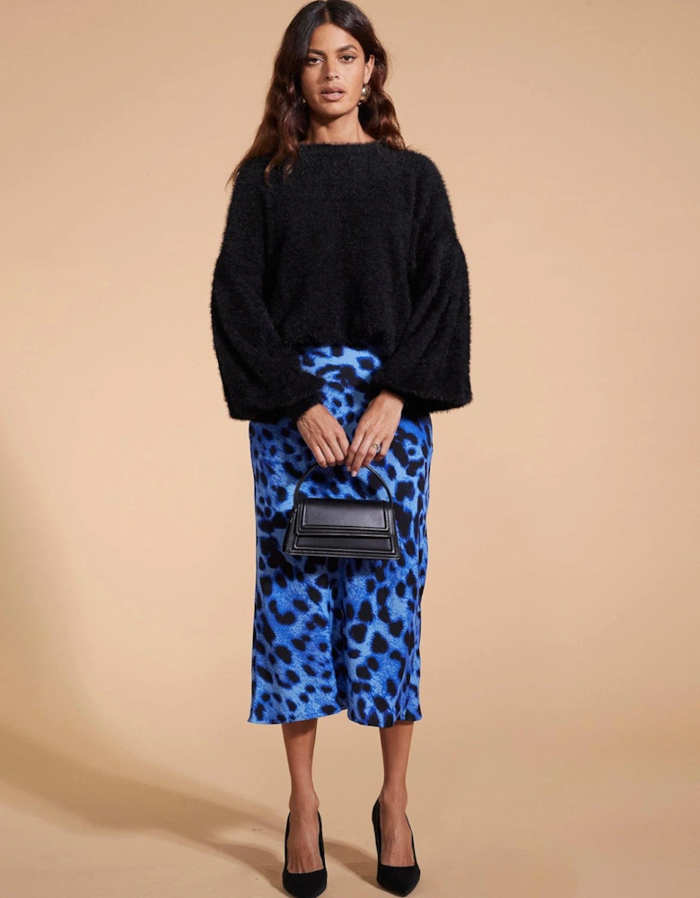 Leopard Printed Midi Skirt - Blue