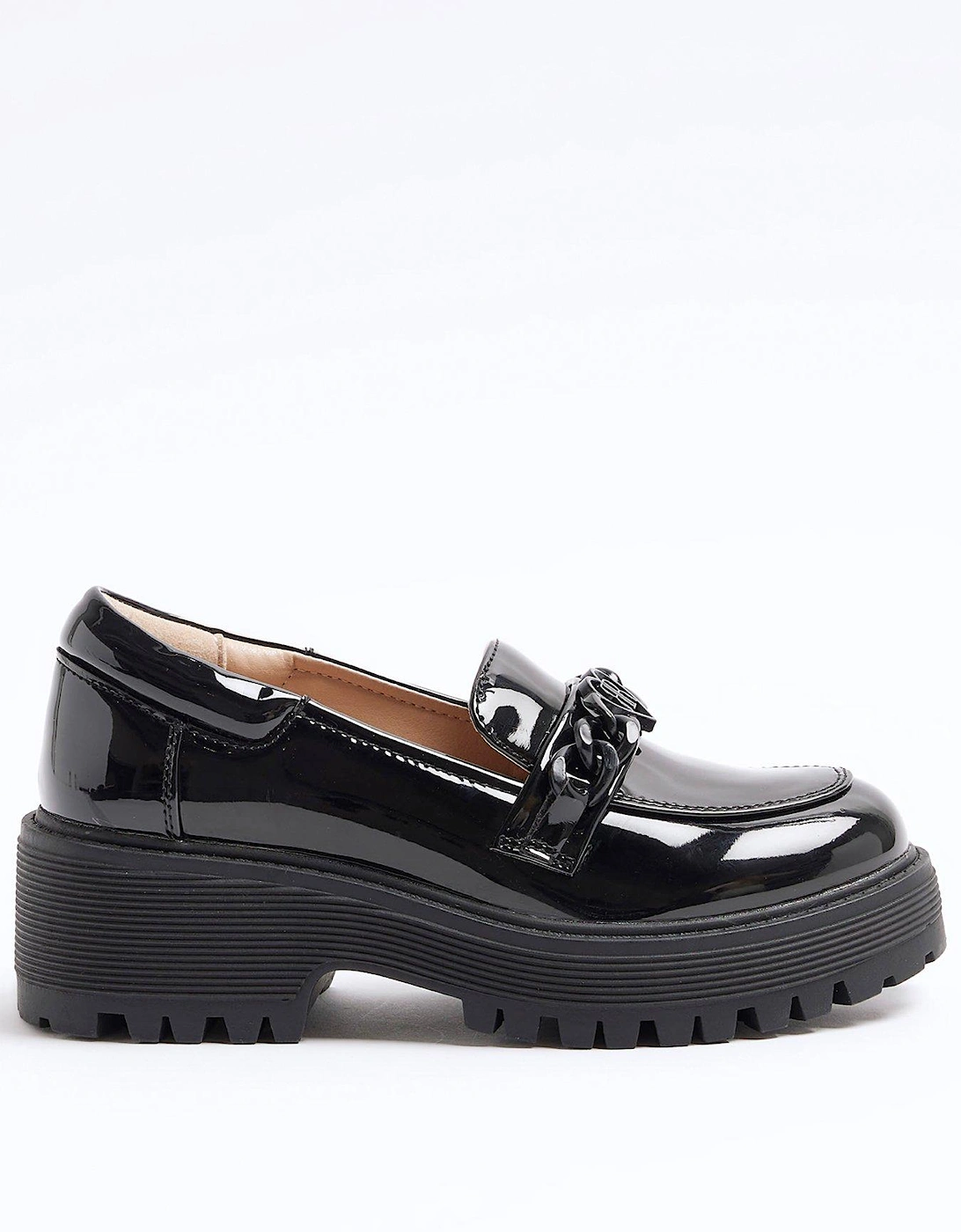 Girls Patent Chain Heeled Loafers - Black, 6 of 5