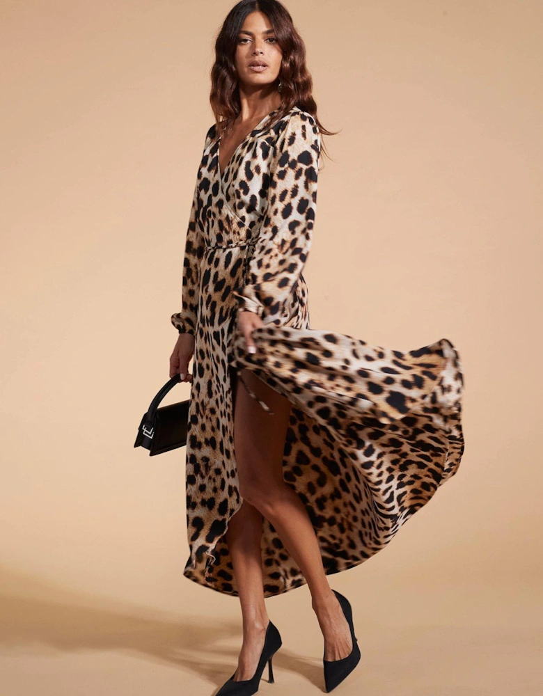 Leopard Print Wrap Maxi Dress - Leopard Print