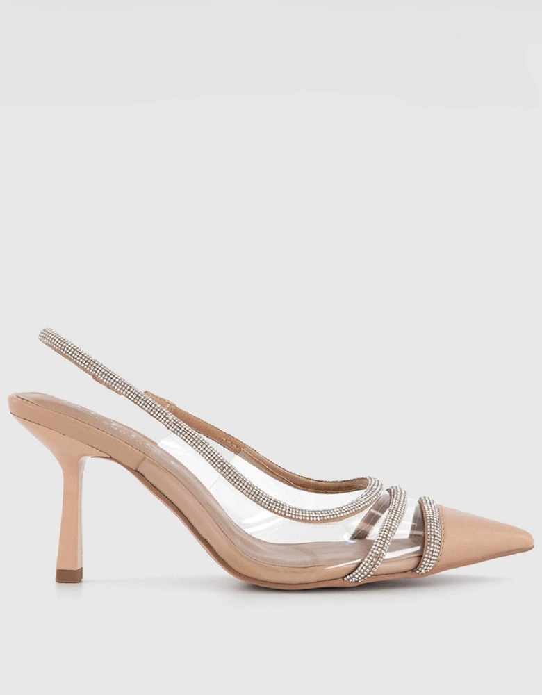 Maisy Vinyl Embellished Slingback Heel - Natural