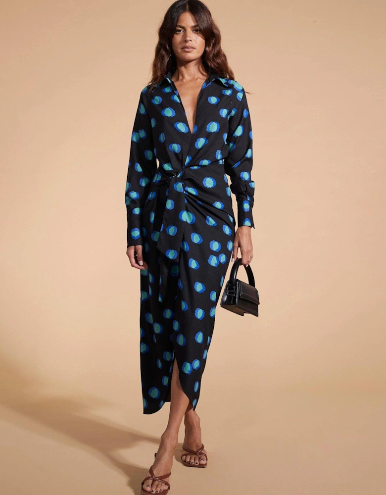 Polka Dot Wrap Dress - Blue