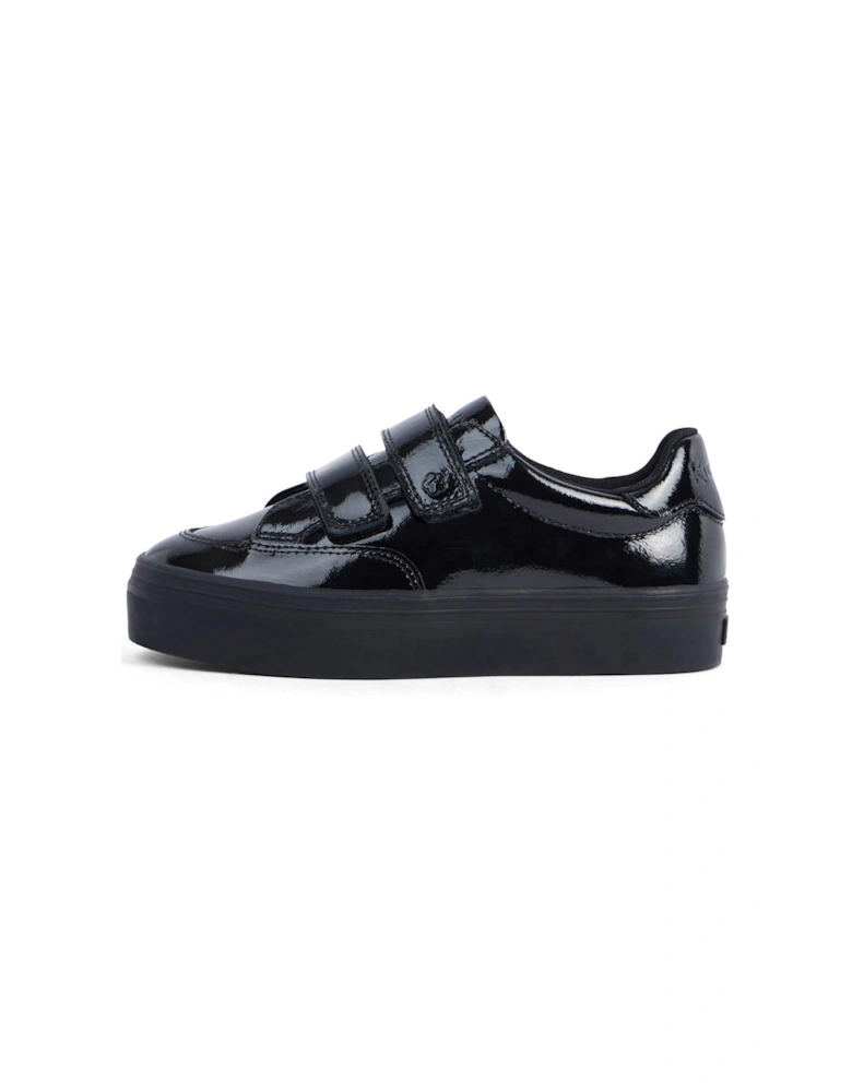Girls Tovni Stack Lo Vel Patent Leather School Shoe - Black