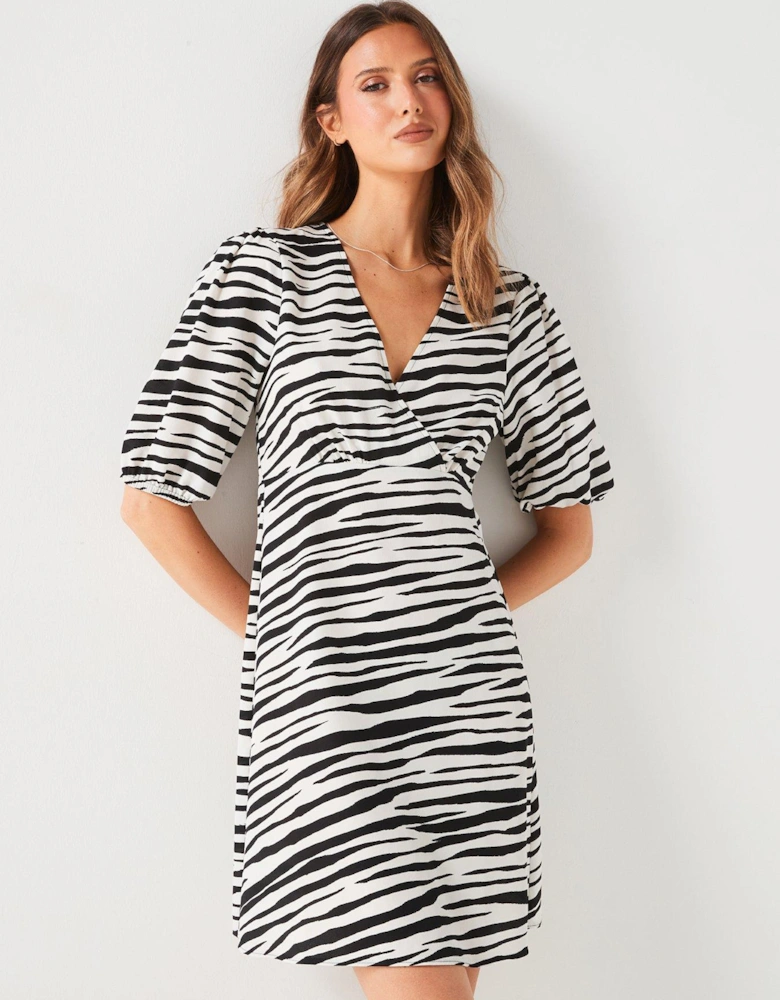 Animal Print Wrap Mini Dress - Mono