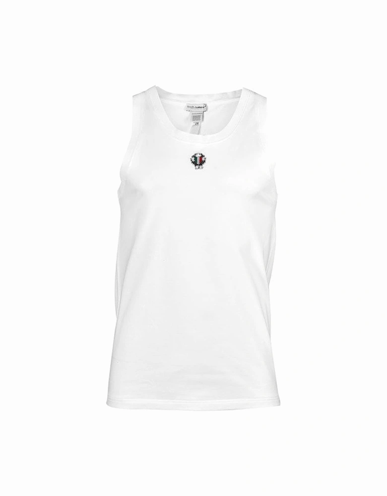 Two-Way Stretch Cotton Tank Top Vest with Crest, Optical White