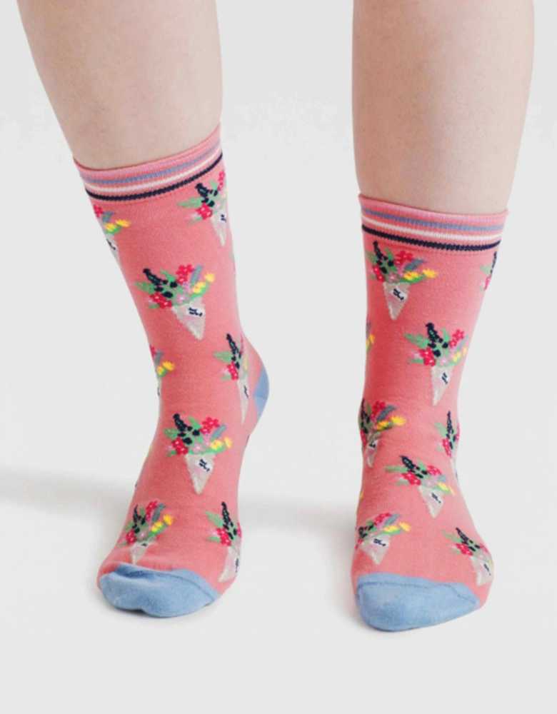 Thought Ivie Floral Organic Socks Earthy Pink -UK 4-7