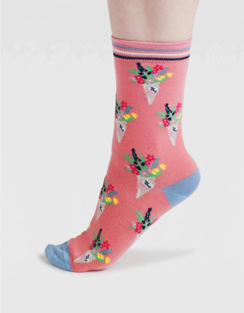 Thought Ivie Floral Organic Socks Earthy Pink -UK 4-7