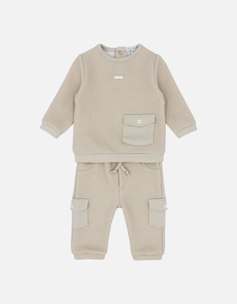 Beige Waffle Tracksuit Set