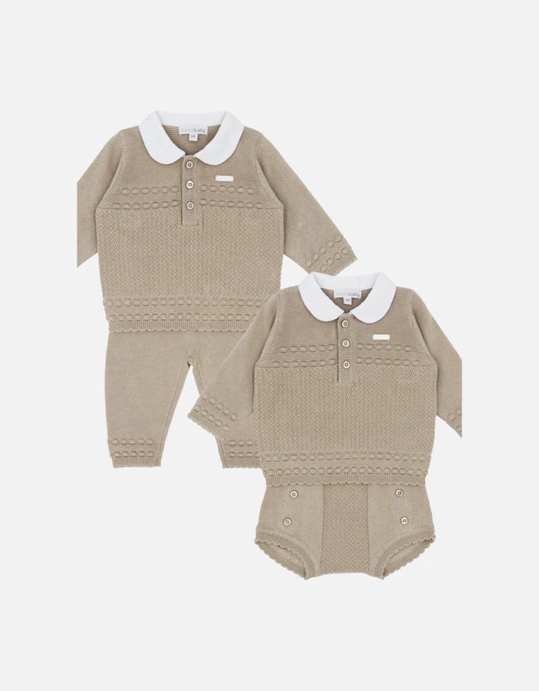 Beige Knit Pant Set