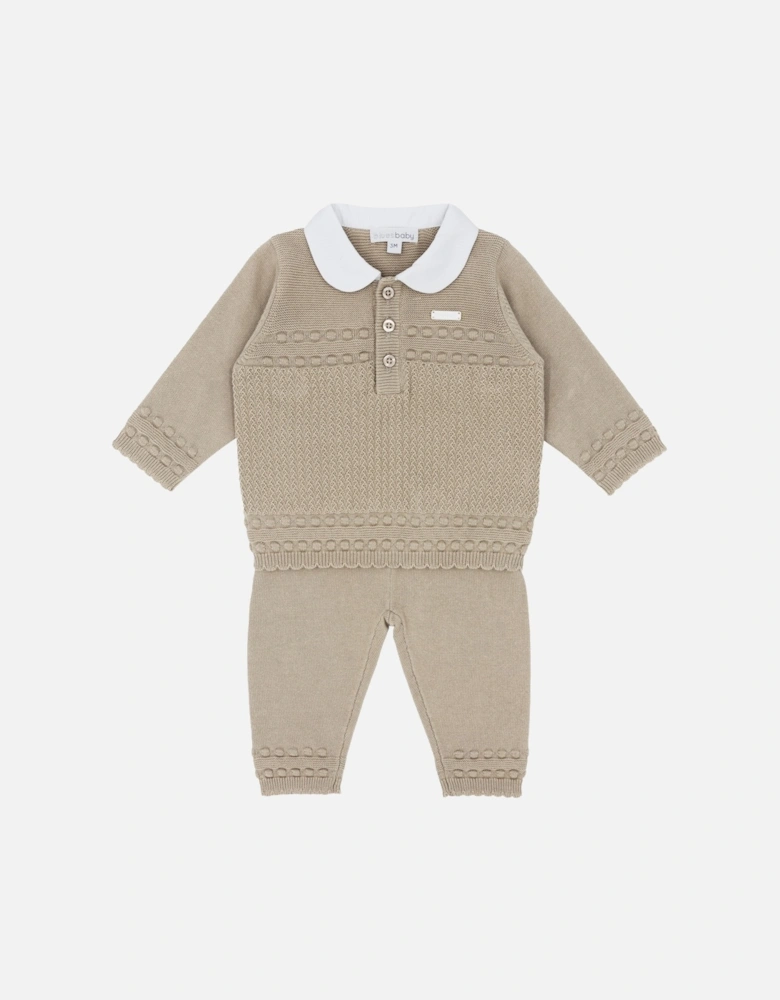 Beige Knit Pant Set