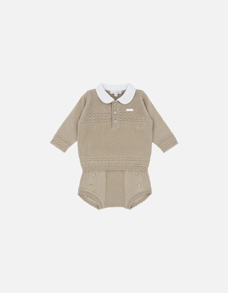 Beige Knit Jam Pant Set