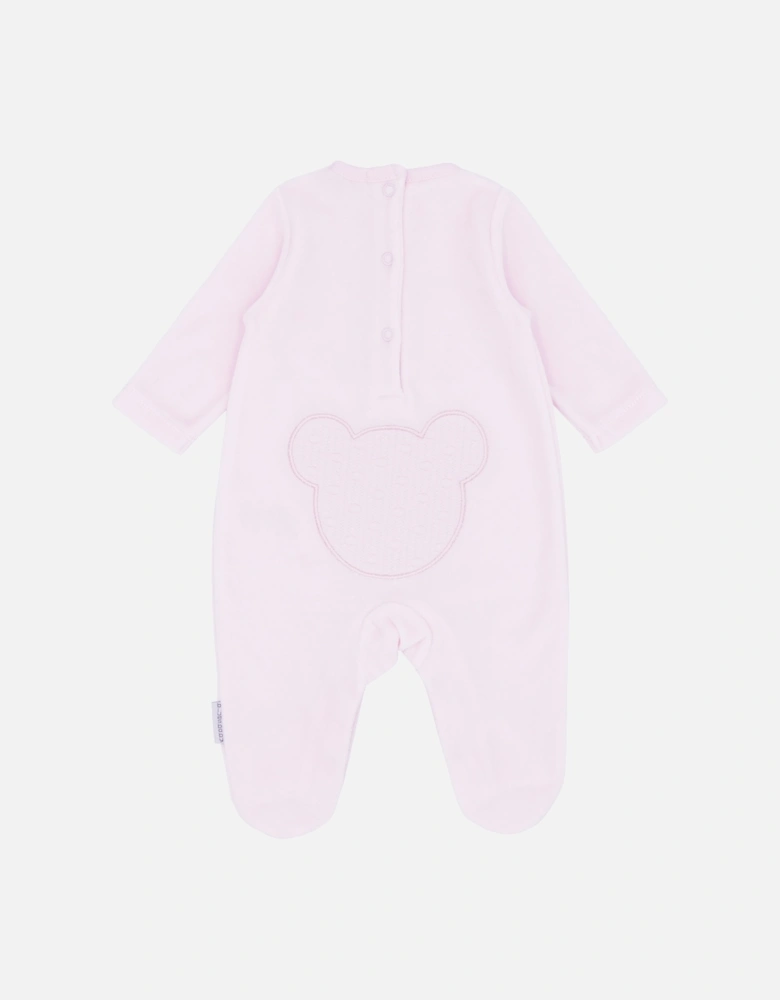 Girls Pale Pink Velour Bear Babygrow