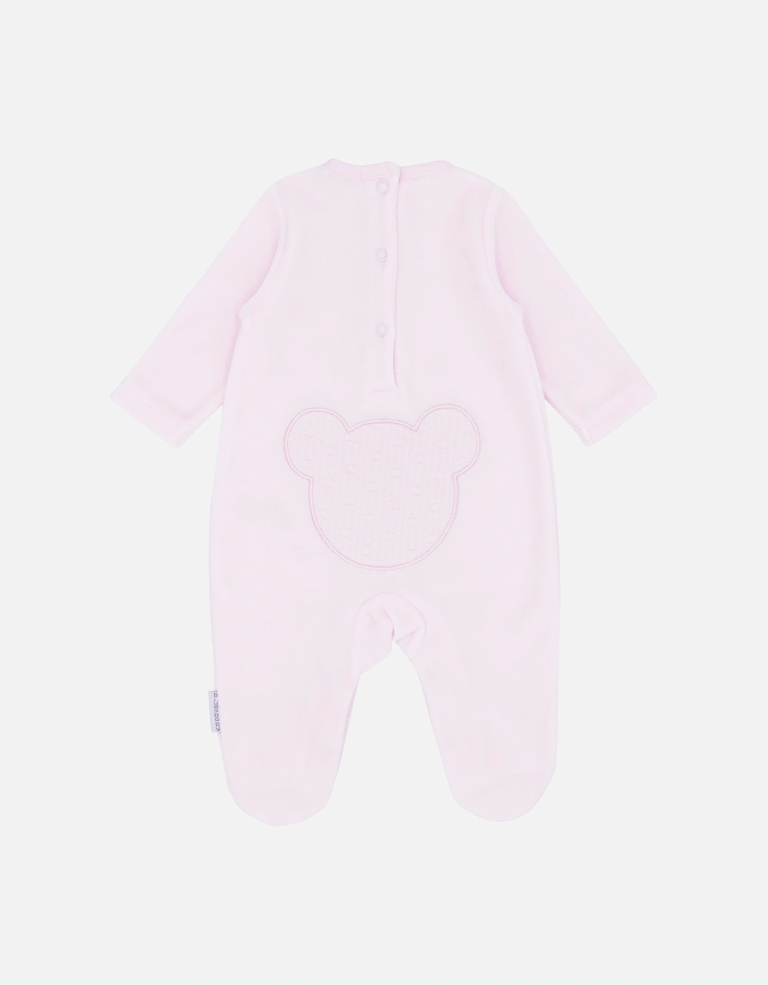 Girls Pale Pink Velour Bear Babygrow